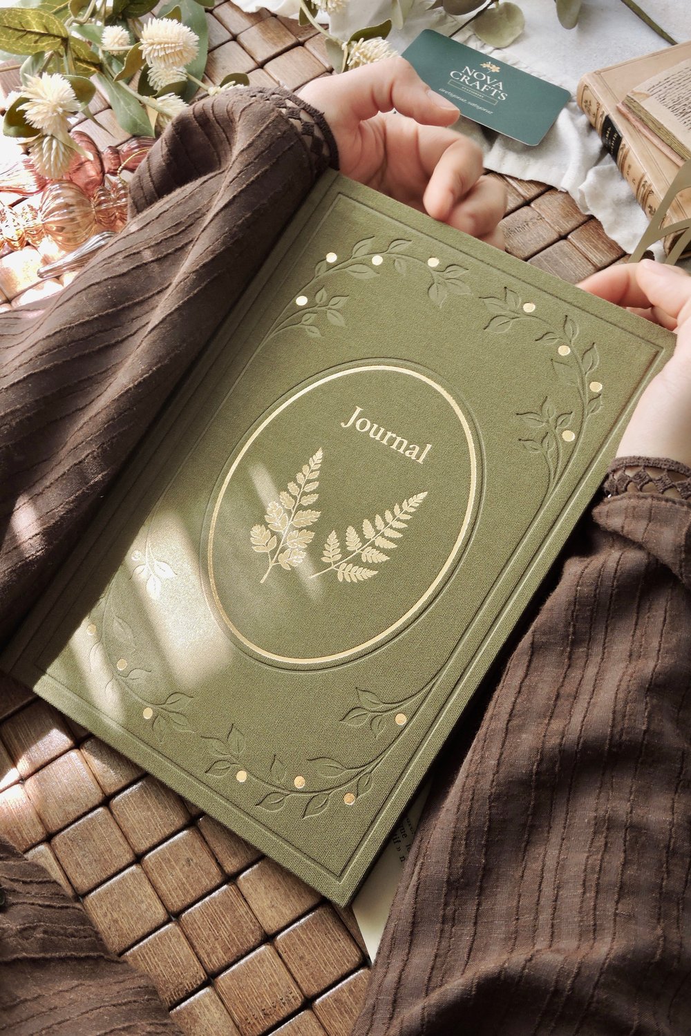Nova Crafts Zarafet Serisi |  Turuncu Yaldızlı Keten Çizgili Defter  