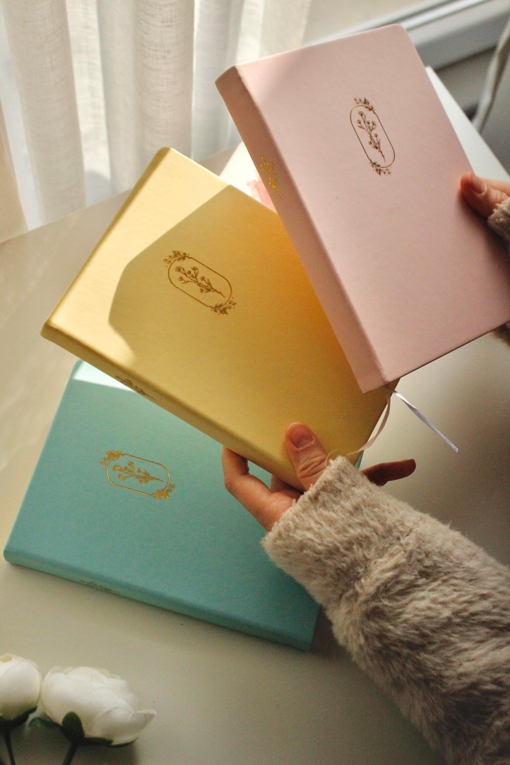 Paris Romantic Flowers 3lü Defter Serisi Vegan Deri / Kenarı Yaldızlı