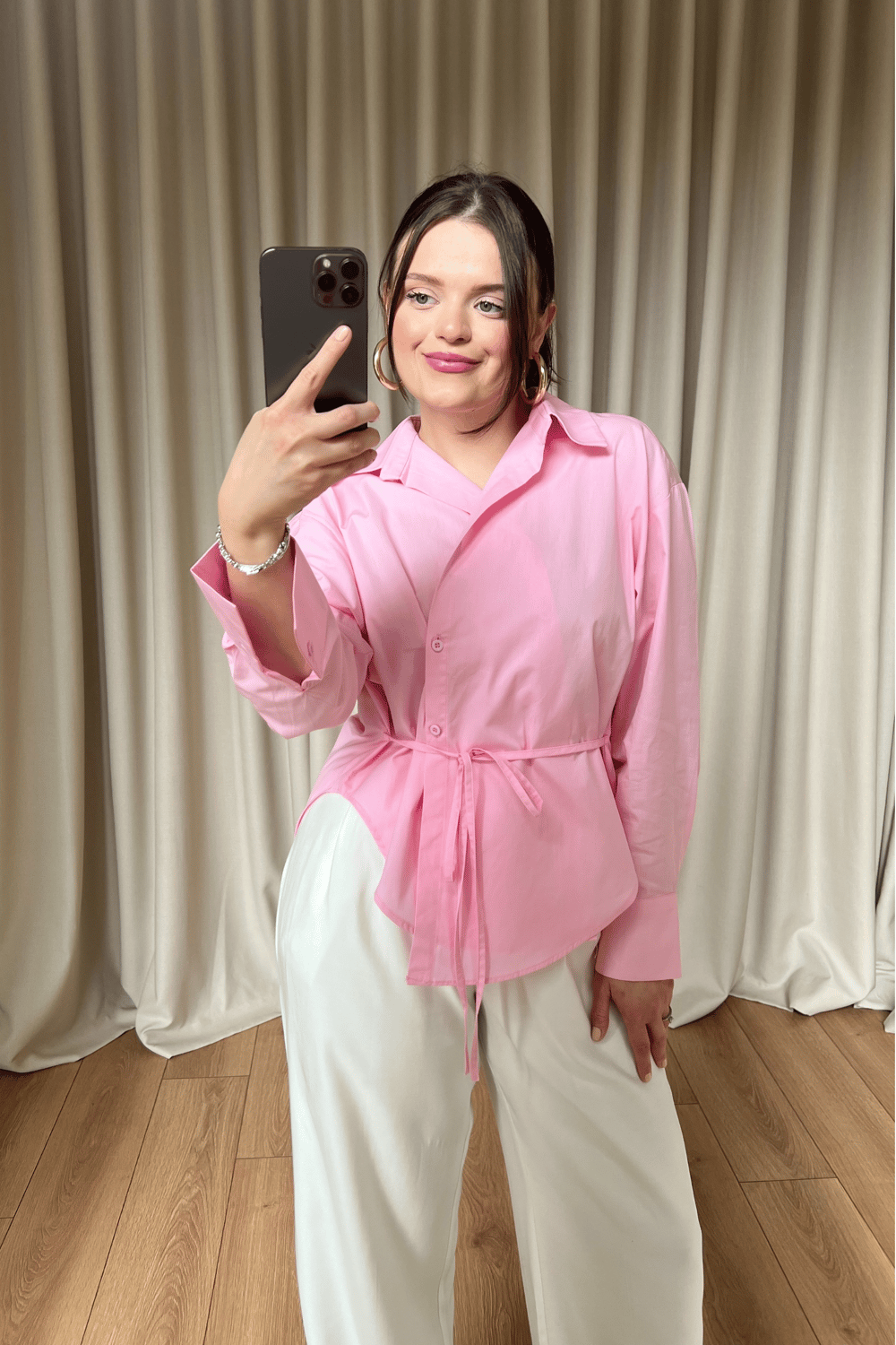 Pembe İp Detaylı Tasarım Gömlek