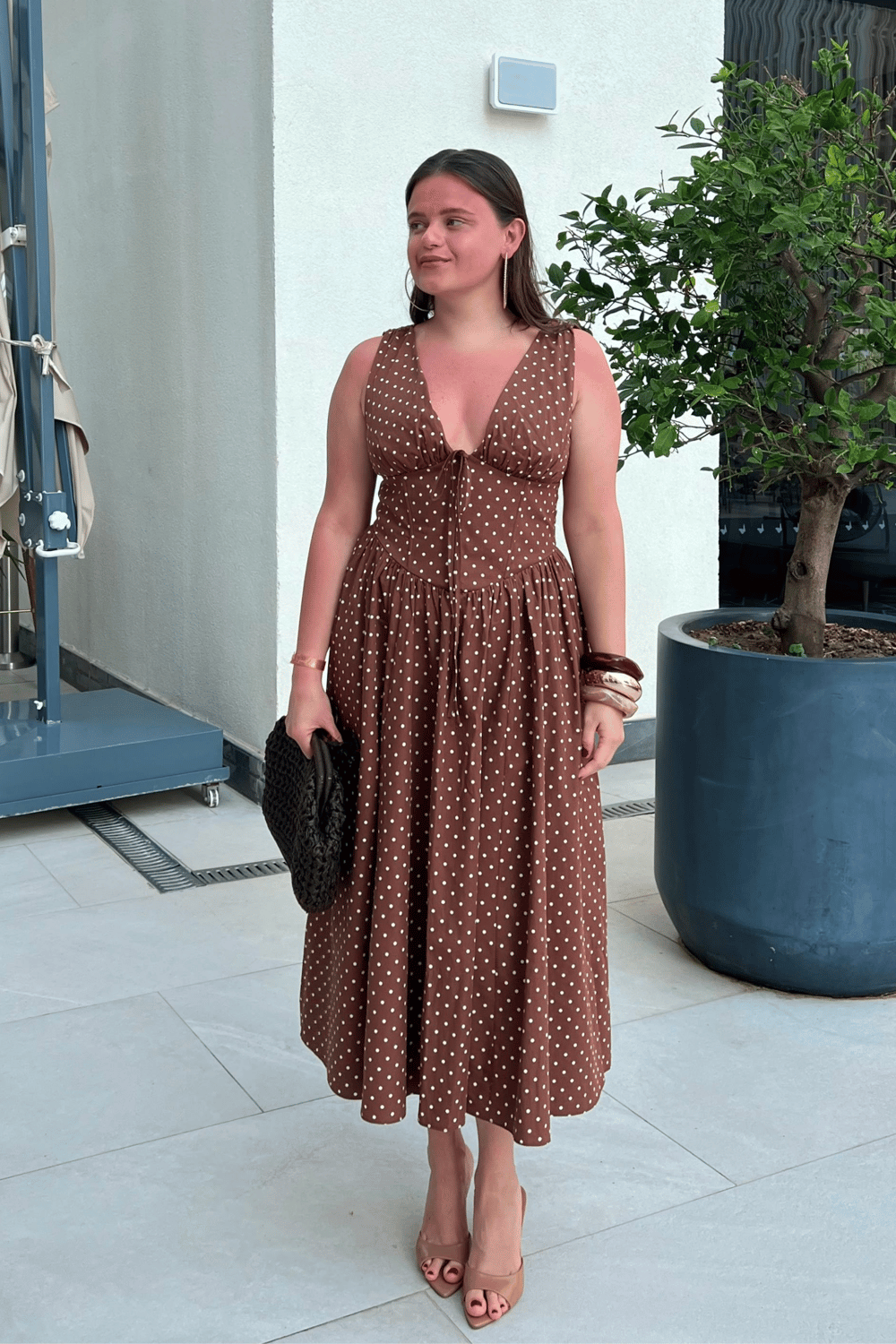 Puantiye Desenli Poplin Elbise