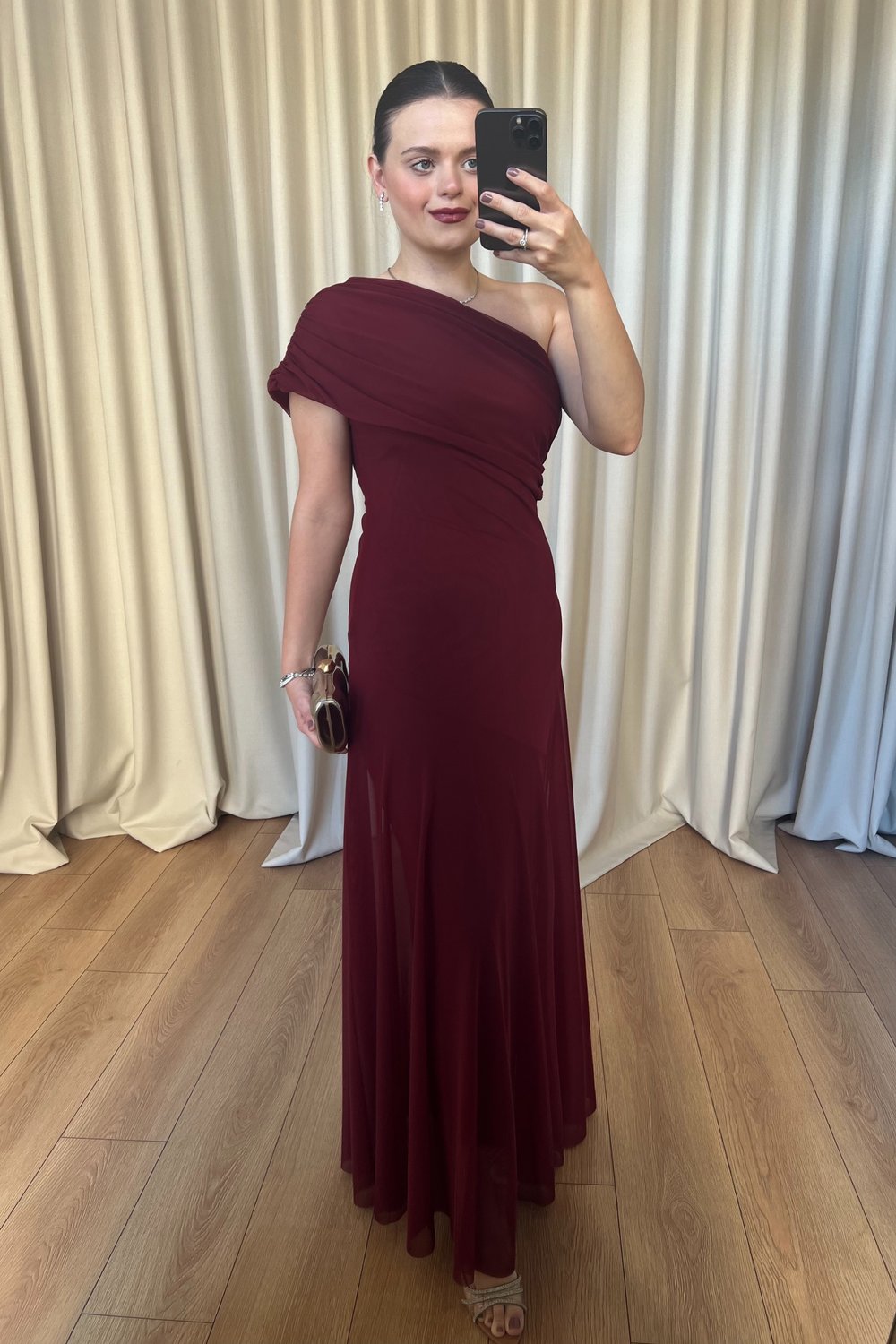 Tek Omuz Drape Yaka Siena Elbise