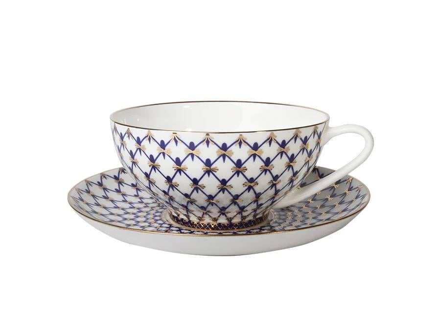 Çay bardağı ve tabağı 300 ml Cupola Cobalt Net