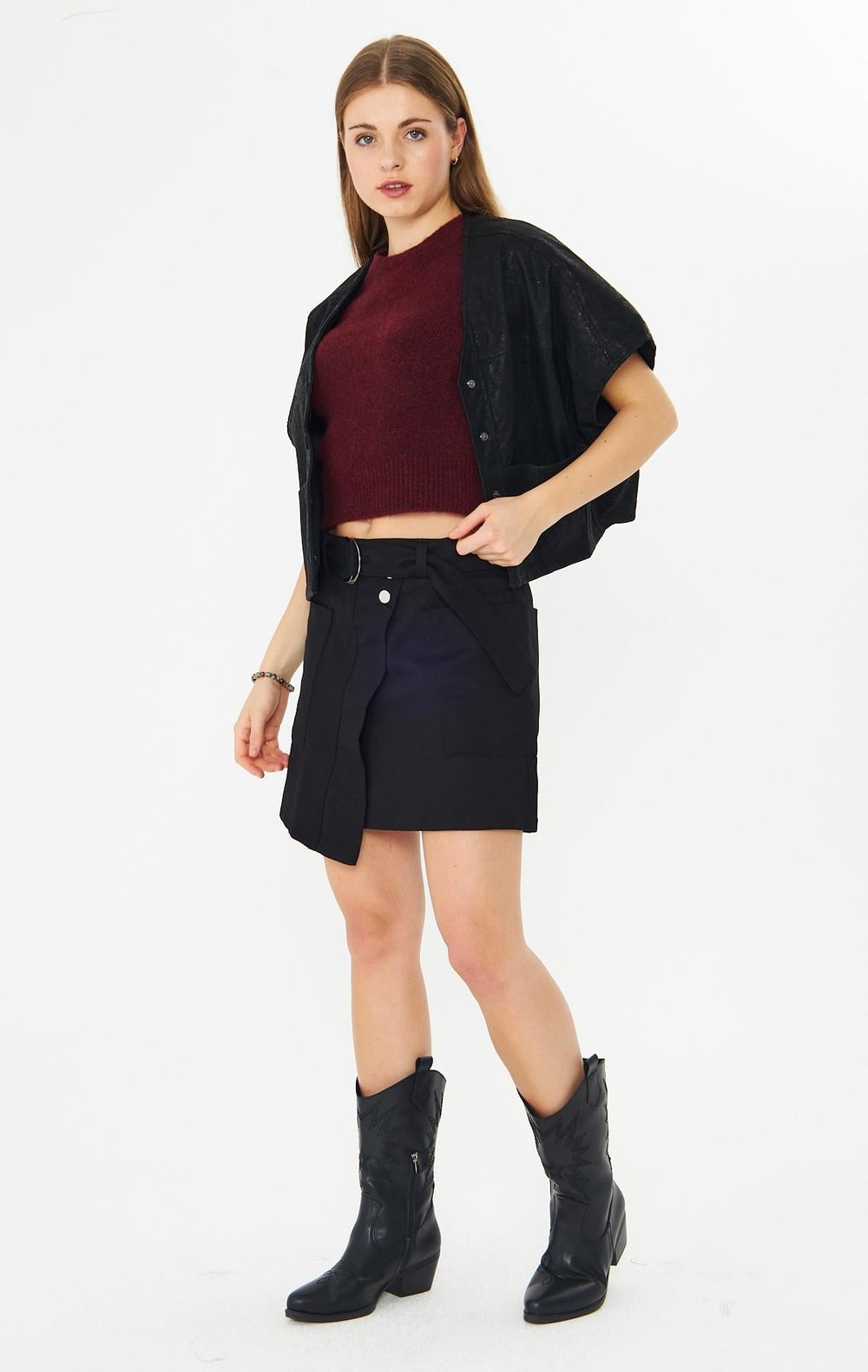 Süet Yelek Siyah Midnight Crop Vest