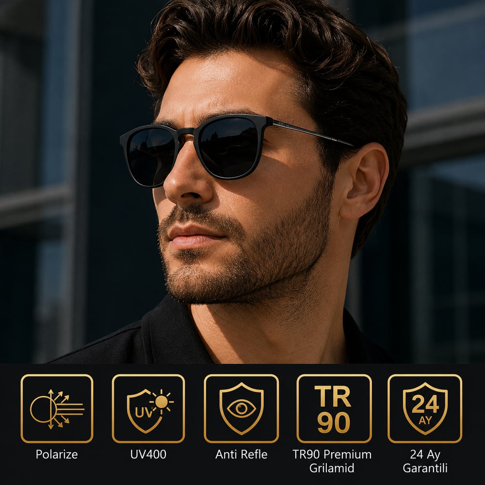 COL 116 Yeni Seri Polarize Erkek Güneş Gözlüğü-Titanyum Sap-Polarize-UV400-Anti Refle 3lü Koruma 52*19*132 Ekartman