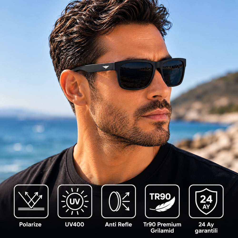 COL 147 Yeni Premium Seri Polarize Erkek Güneş Gözlüğü-Polarize-UV400-Anti Refle 3lü Koruma 55*18*135 Ekartman