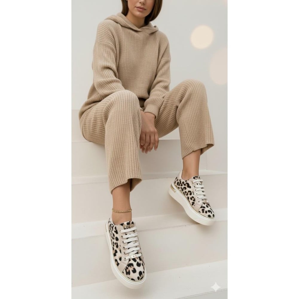 Kuum London Sneakers Bej Leopar Kadın Ayakkabı Şık Estetik Premium Ürün