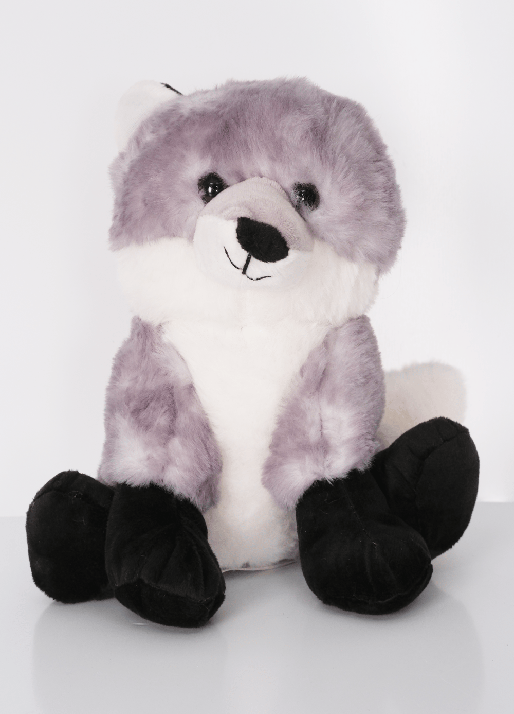 23 cm Yavru Tilki Yavrusu Şekilli Peluş Oyuncak Koyu Gri Beyaz