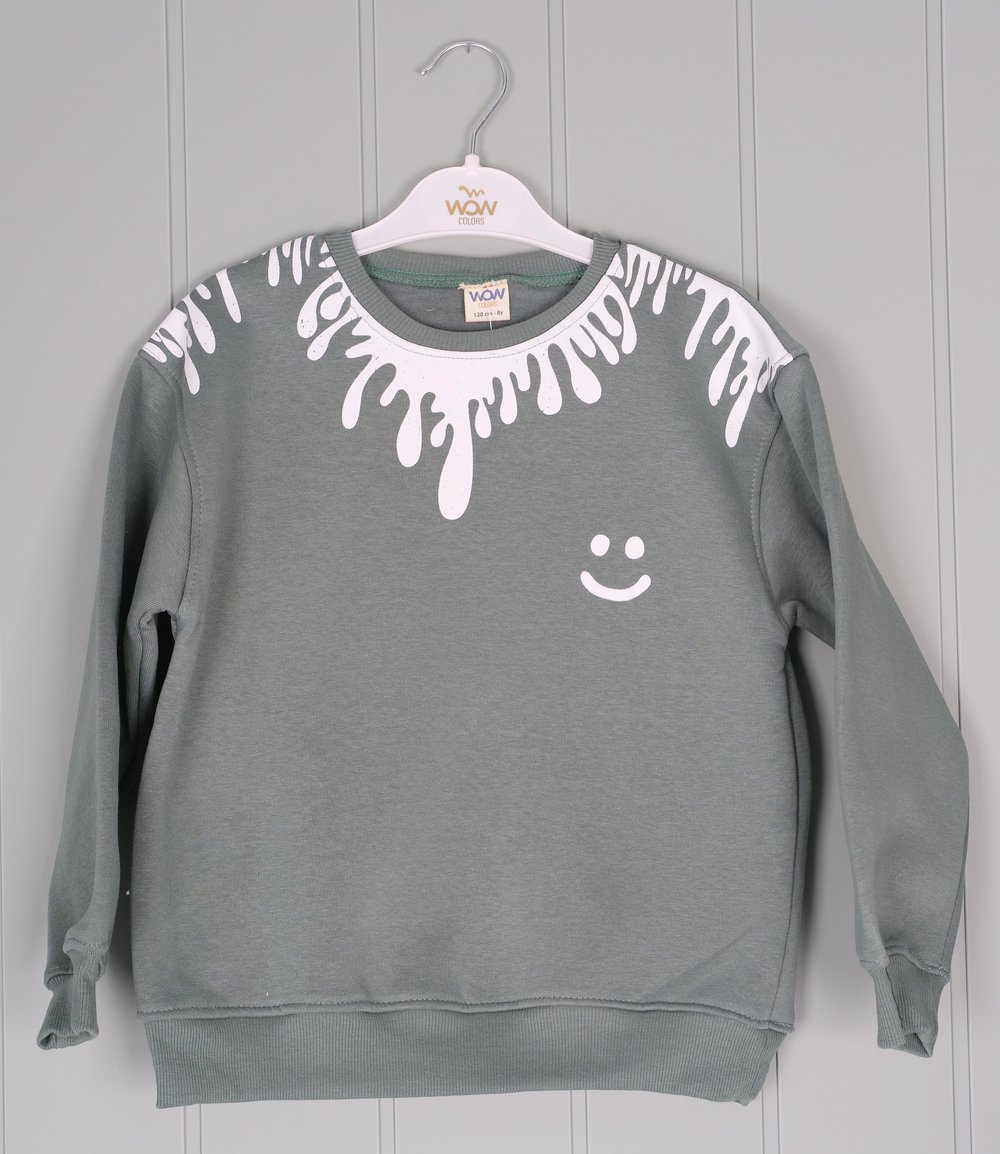 443558  Kışlık Damlayan Baskılı Sweat Yeşil