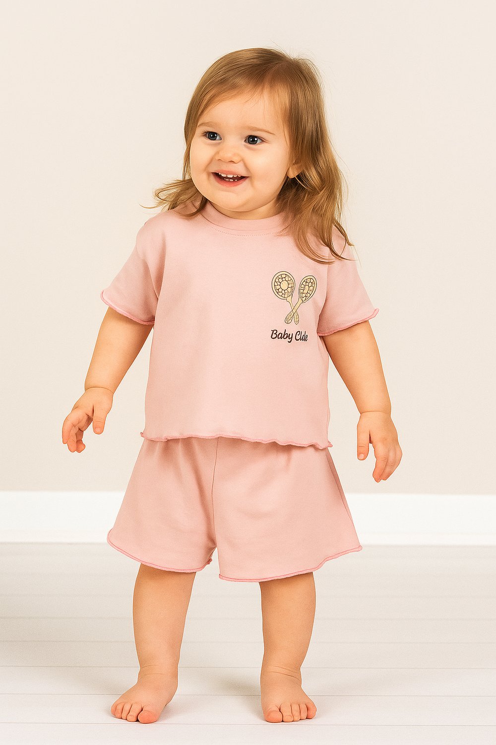 Fırfır Detaylı Baby Club Kız Bebek Şortlu Takım Gül Kurusu