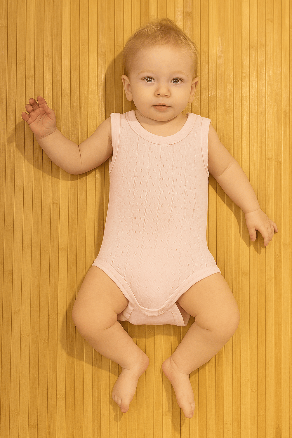 Gözenekli Dokuya Sahip Pamuklu Askılı Bebek Body Pembe