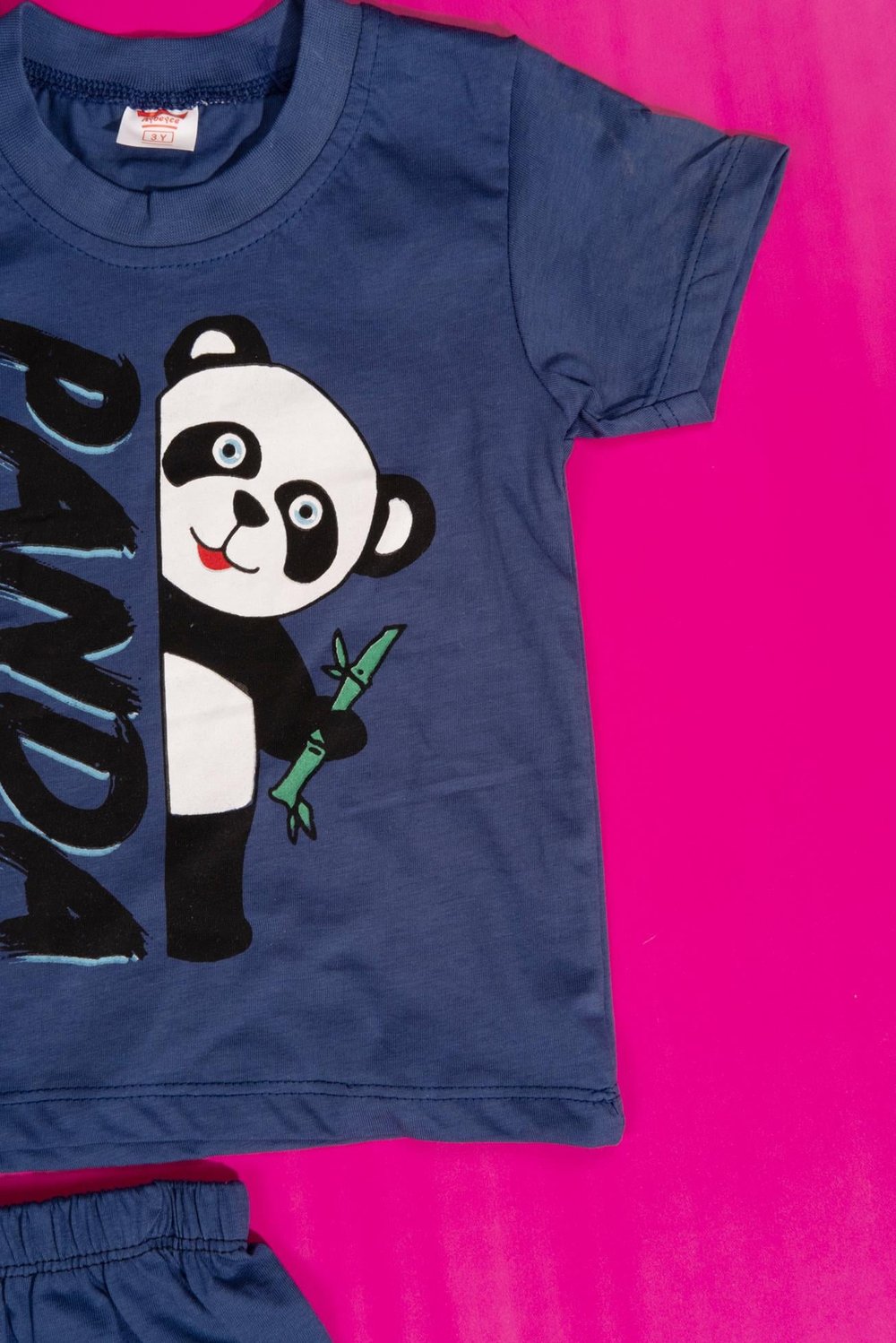 Panda Baskılı Erkek Bebek Şortlu Takım Mavi
