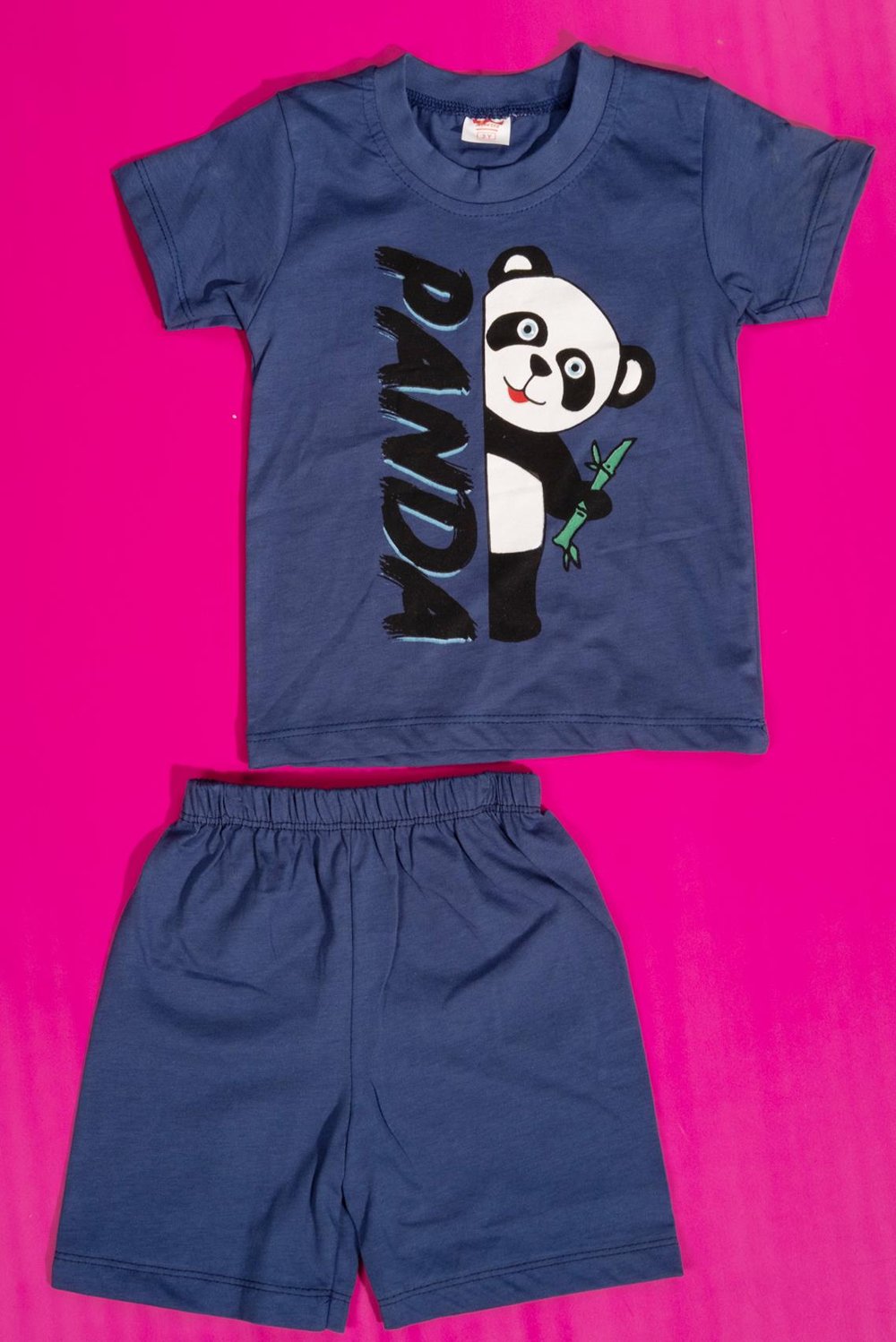 Panda Baskılı Erkek Bebek Şortlu Takım Mavi