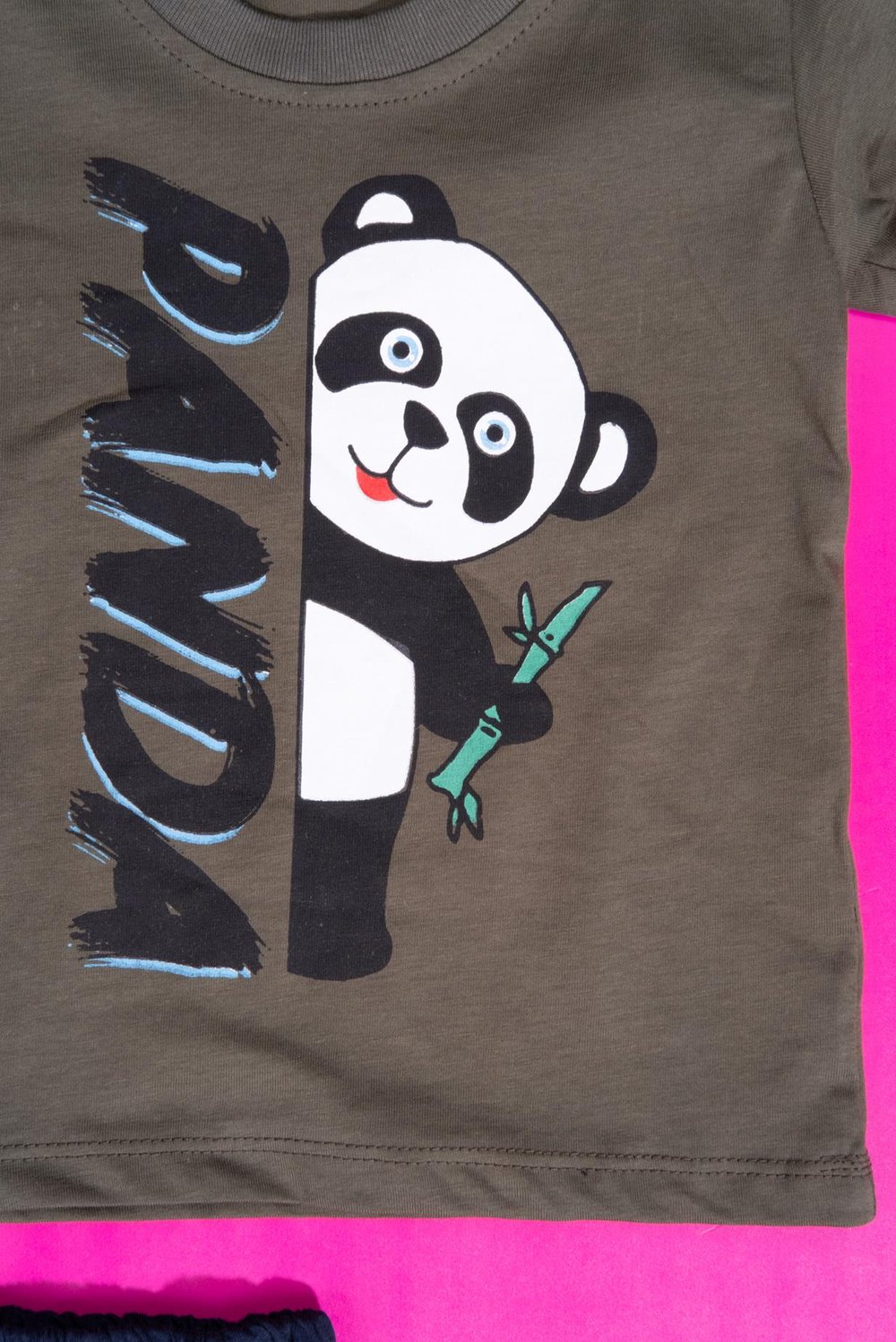 Panda Baskılı Erkek Bebek Şortlu Takım Haki