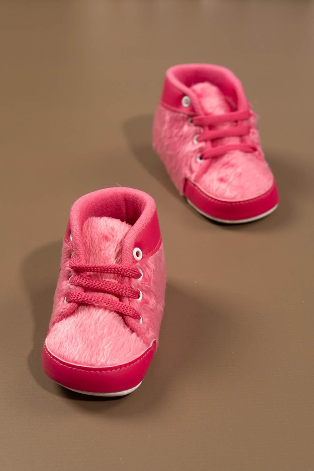 Pembe Peluş Dokulu Ayıcık Aplikeli Kız Bebek İlk Adım Ayakkabı/Patik Koyu Pembe
