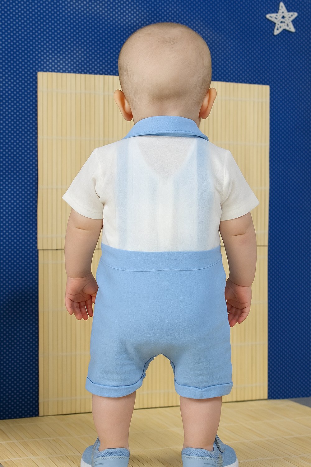Unisex Askılı Görünümlü Kısa Kollu Bebek Tulum Turkuaz