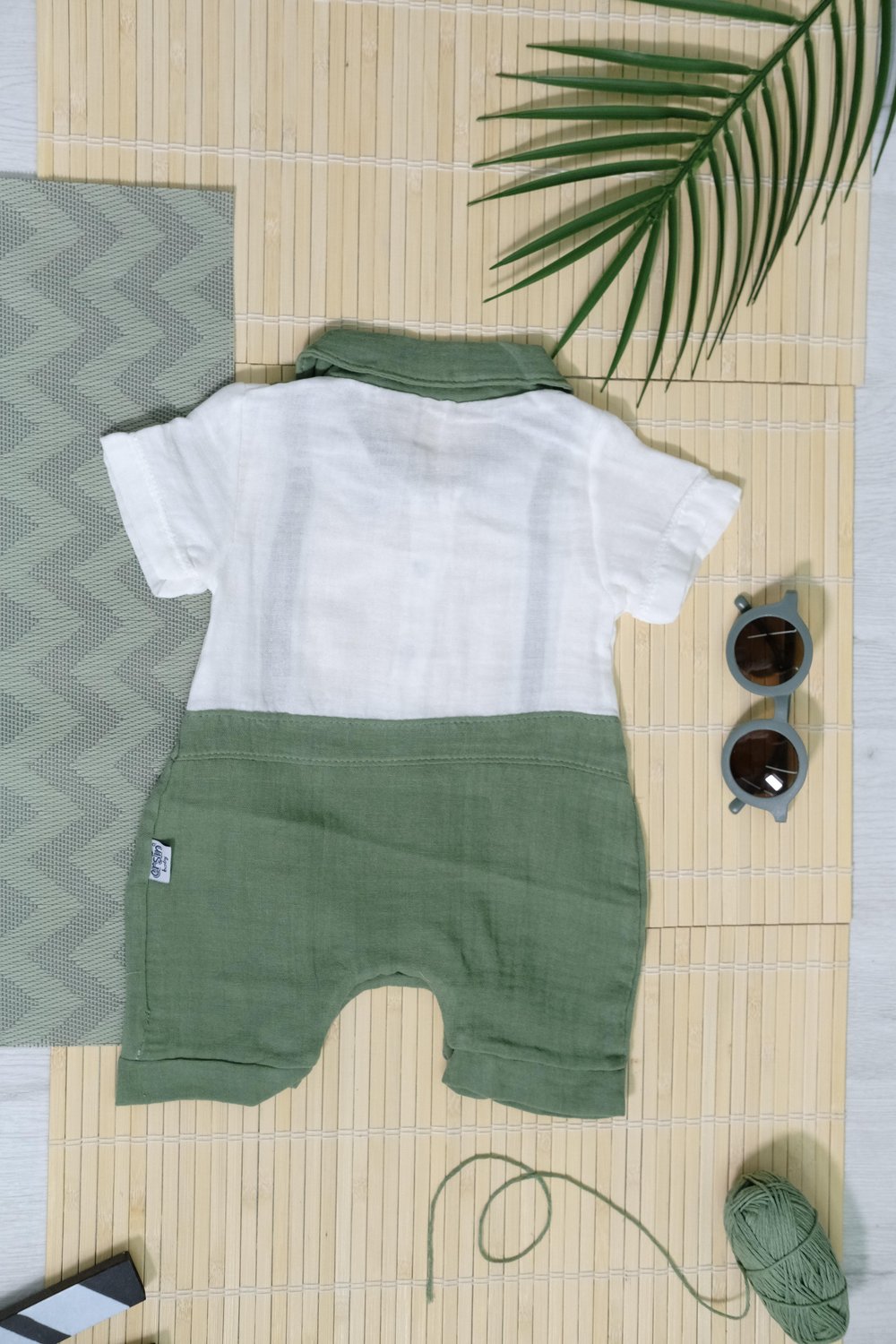 Unisex Askılı Görünümlü Kısa Kollu Bebek Tulum Yeşil