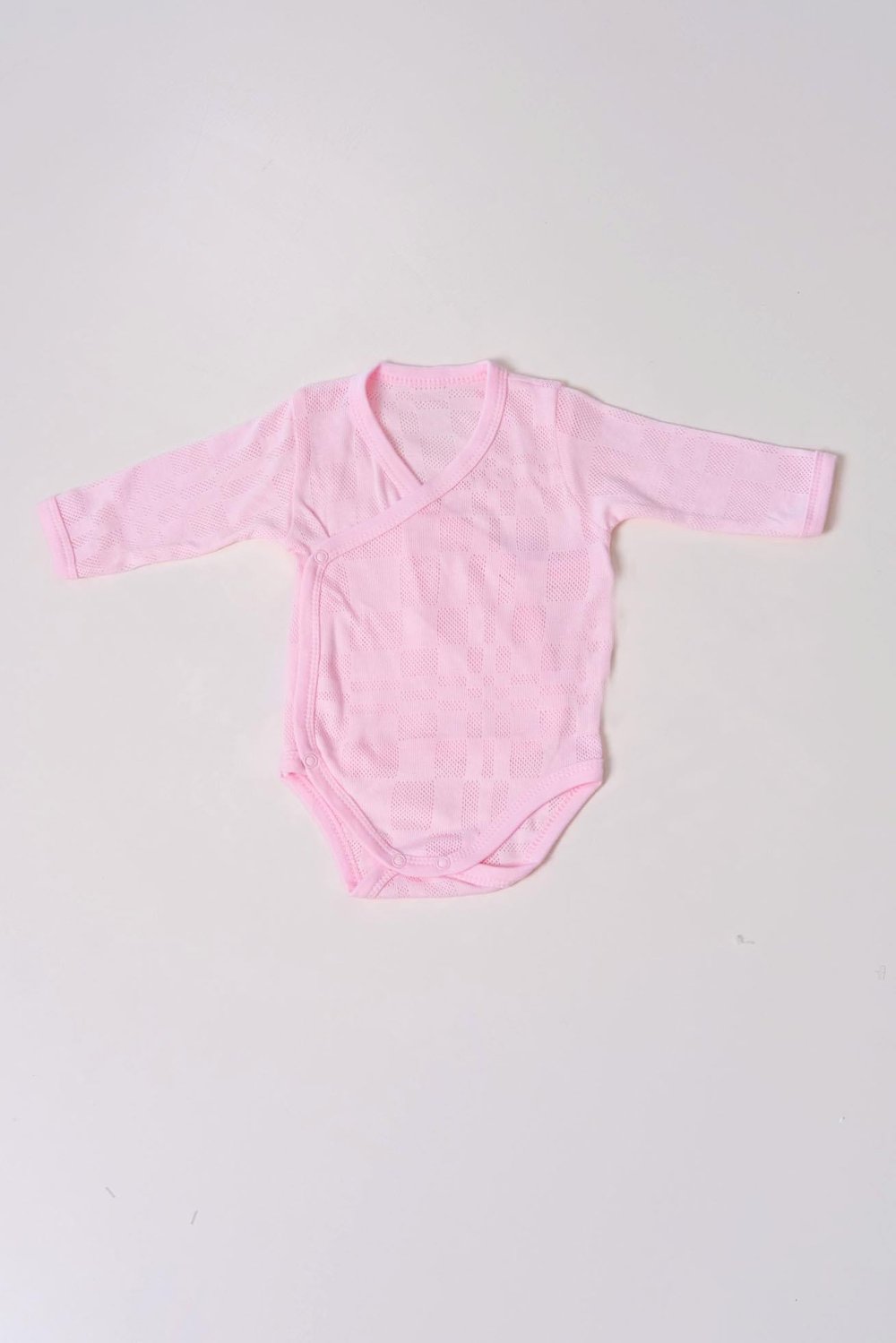 Uzun Kol Kundaklı Body Kare Desen Klimalı Kumaş Pembe