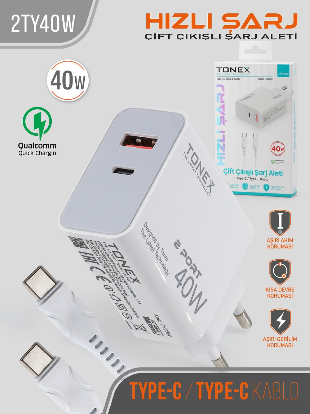 40W TYP-C Çift Çıkışlı Şarj Aleti