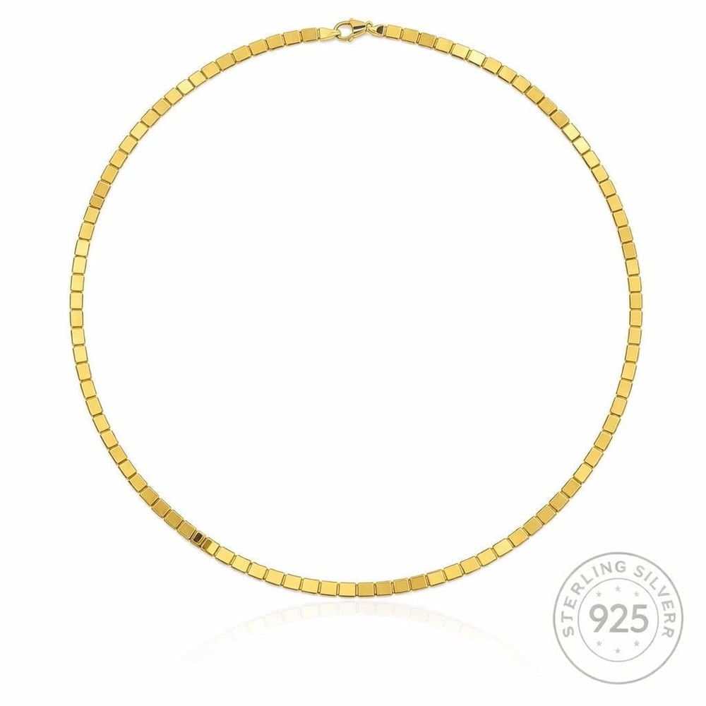 14 Ayar Gold Kaplama Kadın Kare Zincir 925 Ayar Gümüş Şık Zarif Kolye