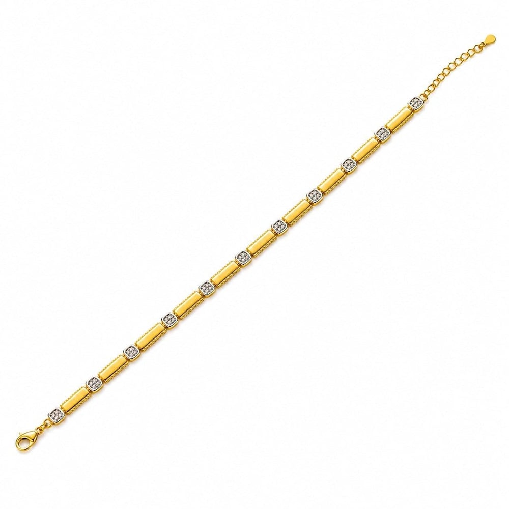 925 Ayar Gümüş 14 K Kaplama Kadın Taşlı Tasarımlı 16+3 Cm Zincirli Bileklik