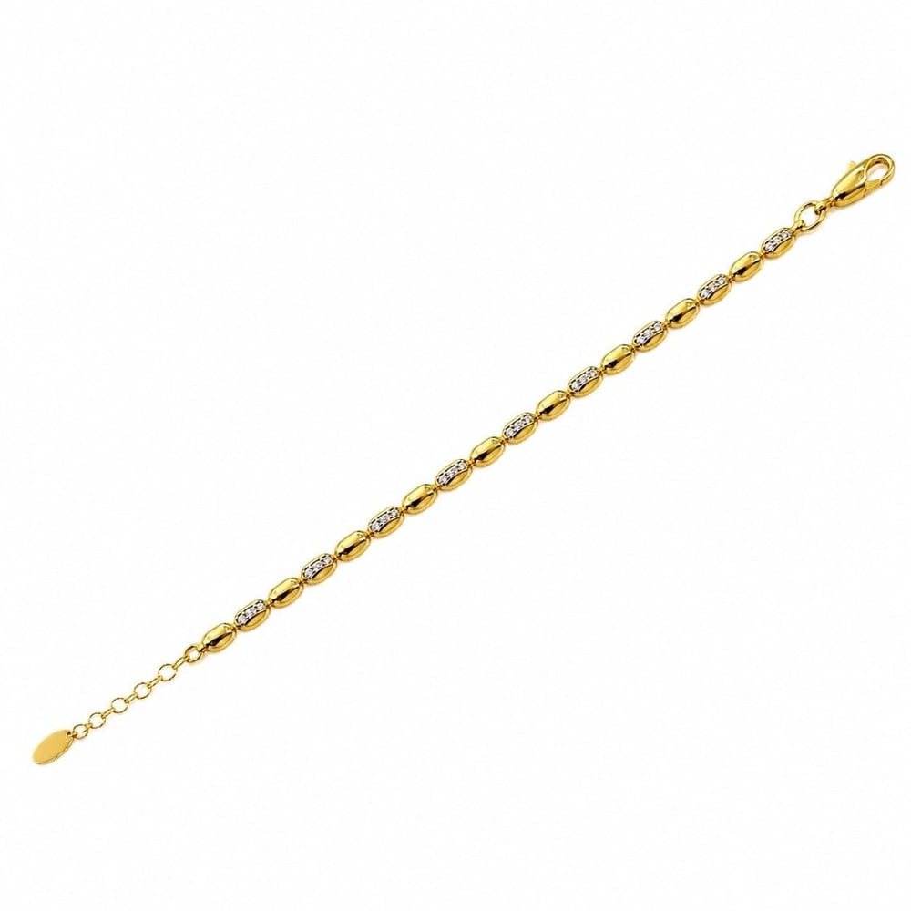925 Ayar Gümüş 14 K Kaplama Kadın Zirkon Taş Tasarımlı 16+3 Cm Zincirli Bileklik