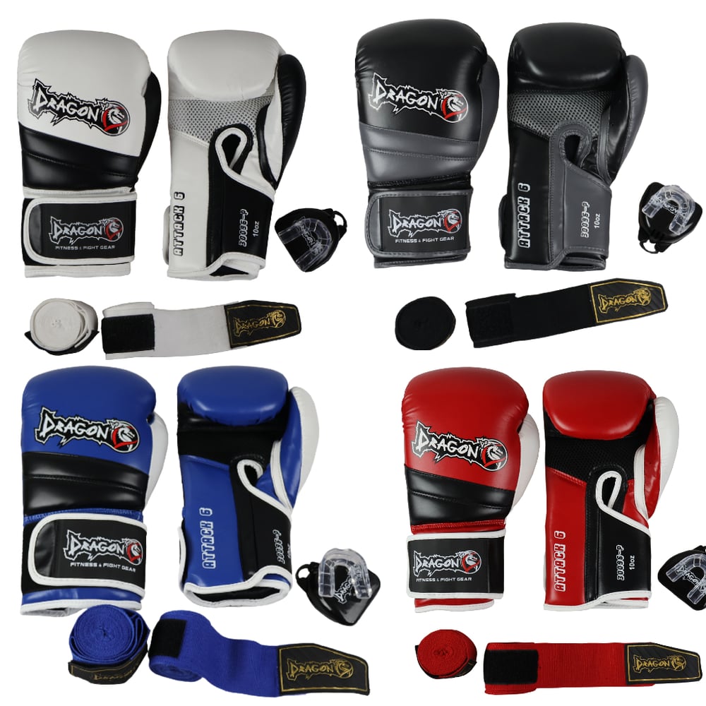 DragonDo 30096-P Attack-6 Boxing Gloves Set – Gloves, Hand Wraps, Mouthguard & Carry Bag
