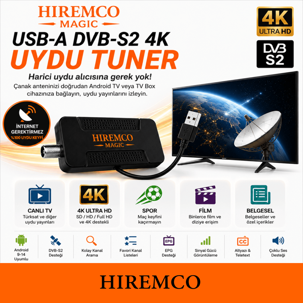 Hiremco Magic USB-A DVB-S2 4K Uydu Tuner