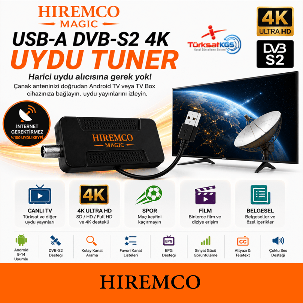 Hiremco Magic USB-A DVB-S2 4K Uydu Tuner