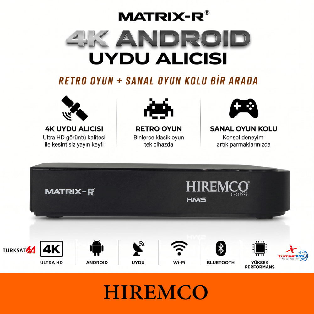 Hiremco Matrix R Android 4K 64GB Android 12 Uydu Alıcısı