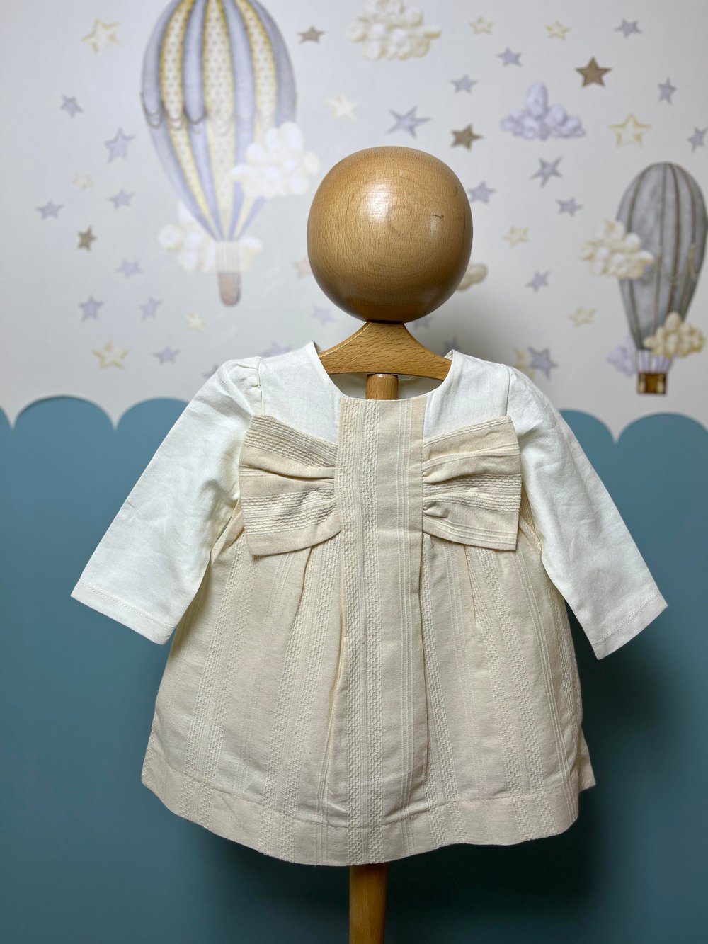 Fukukum Baby Fiyonk Detaylı Desenli Açık Sarı Kız Bebek Elbise