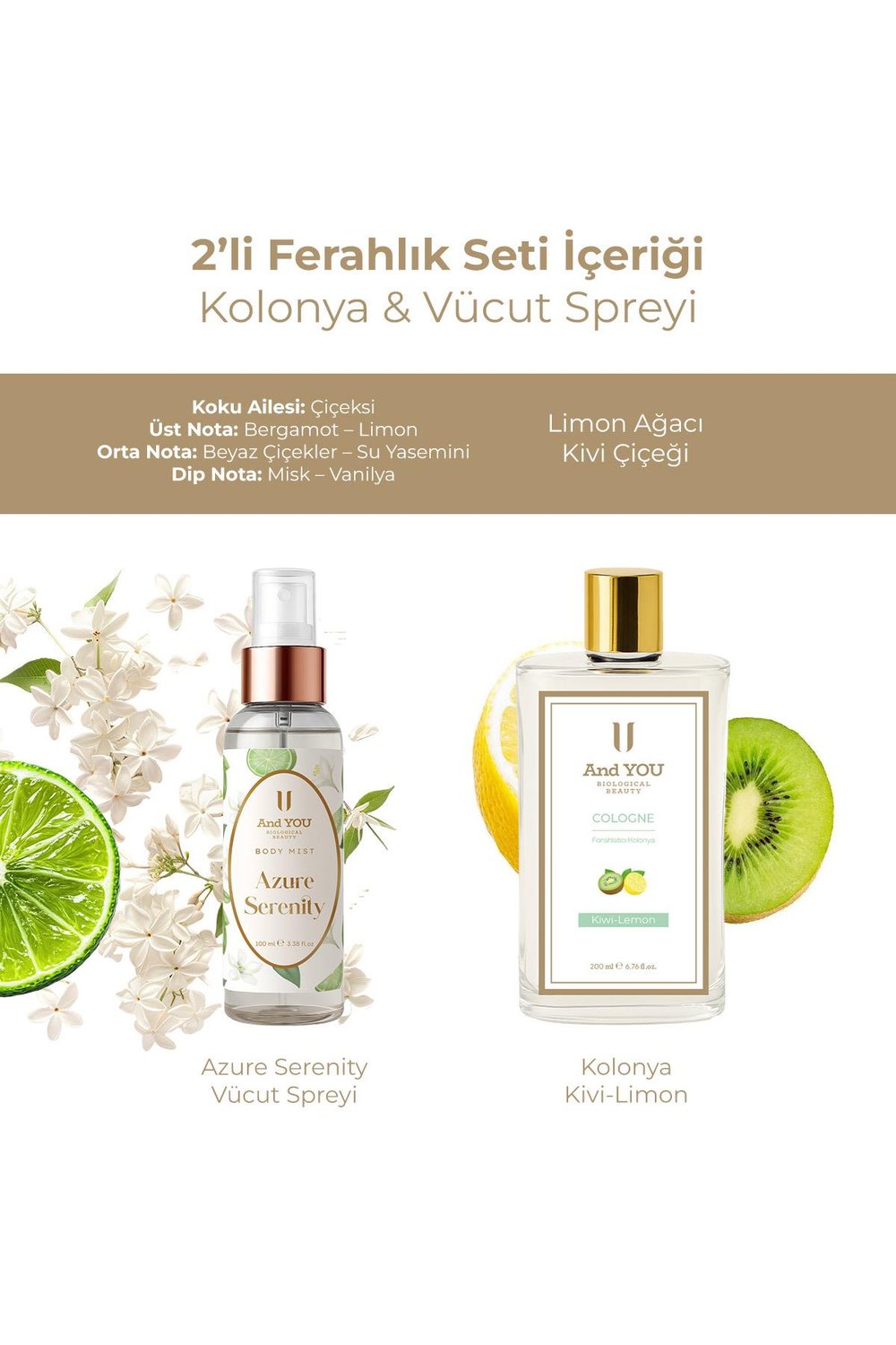 And You 2li Ferahlık Seti (Kolonya & Vücut Spreyi)