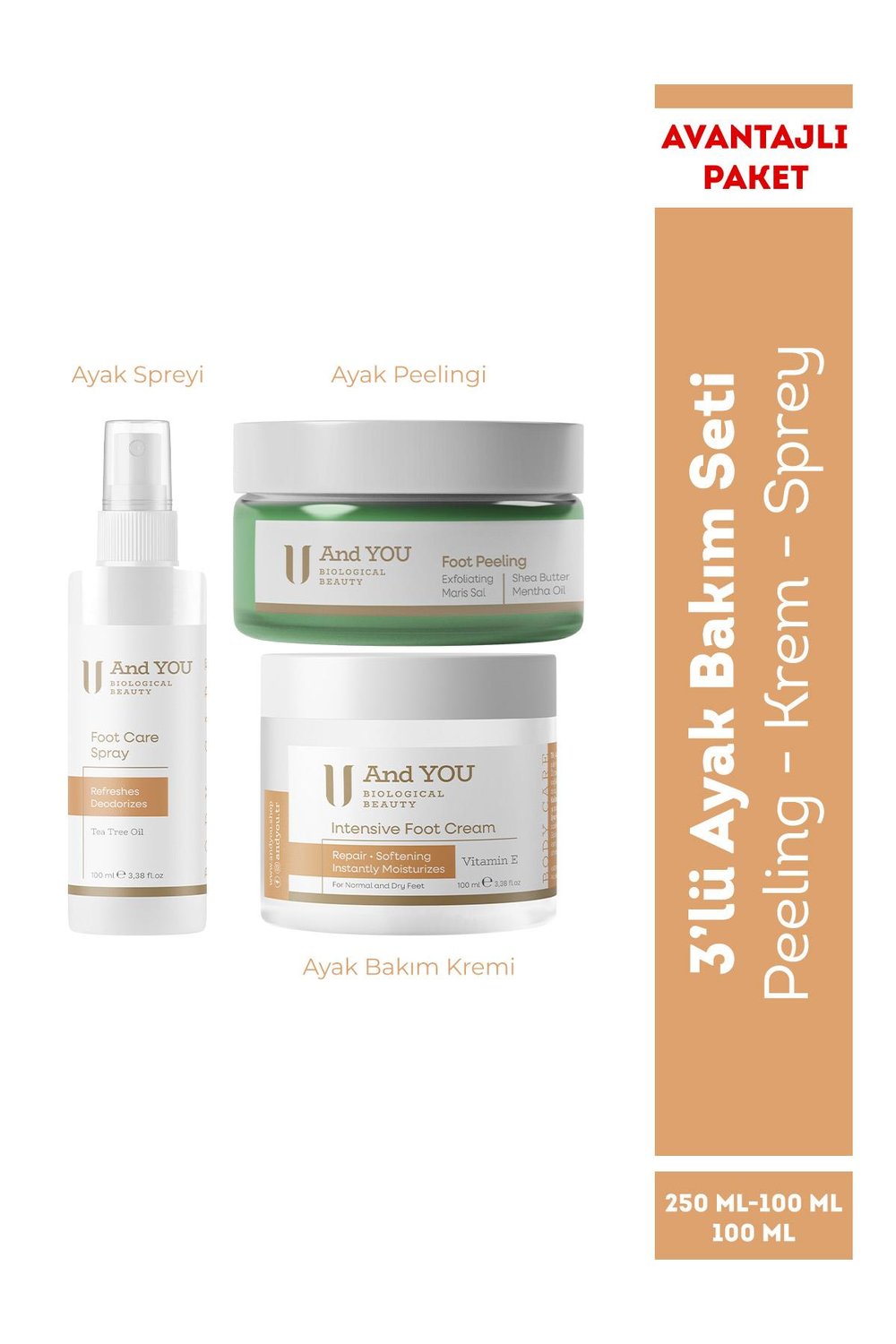And You 3lü Ayak Bakım Seti (Peeling - Krem - Sprey)