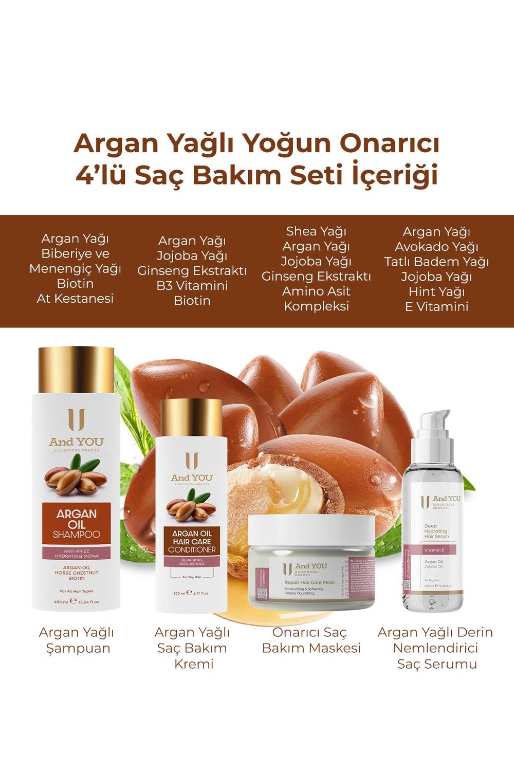 And You Argan Yağlı Yoğun Onarıcı 4lü Saç Bakım Seti