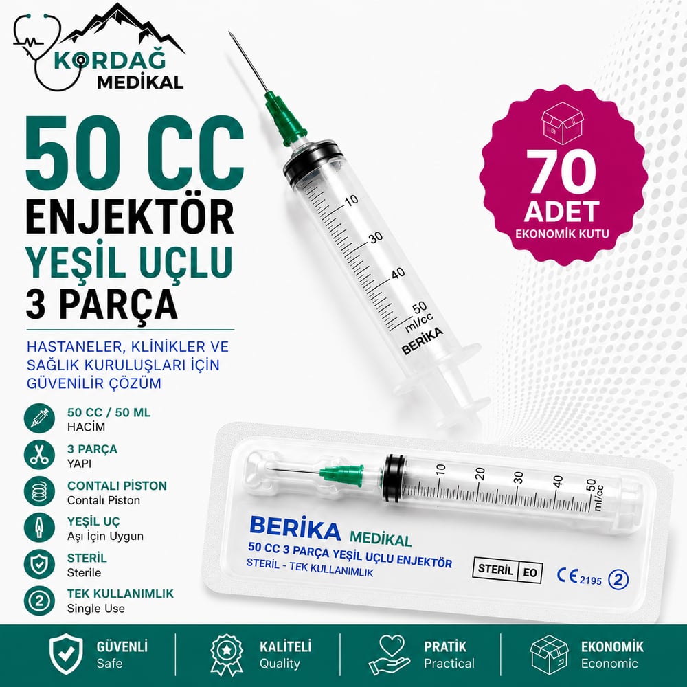 Berika 50 cc 3 Parça Yeşil Uçlu Enjektör