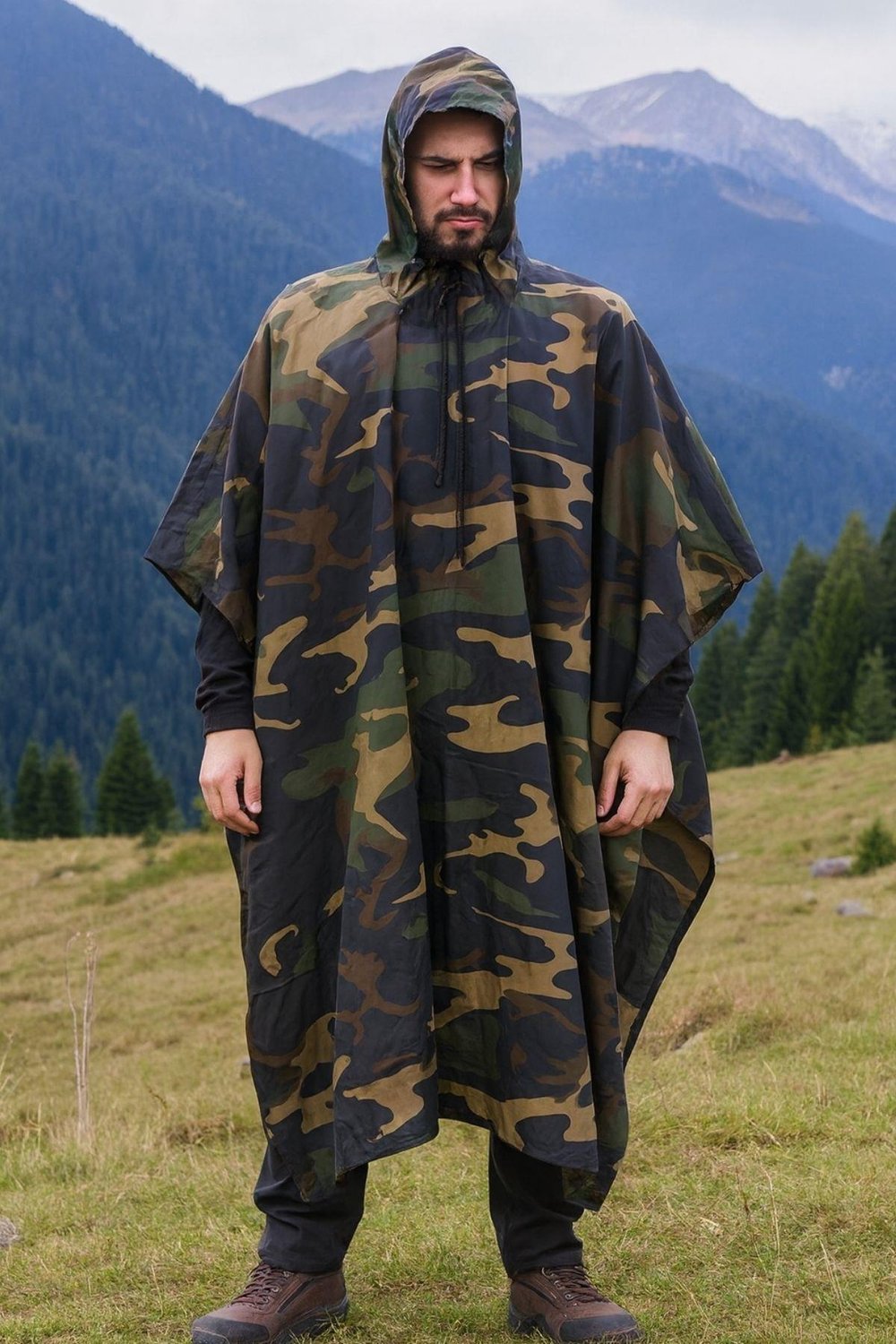 Single Sword Çantalı Su Geçirmez Askeri Kadın&Erkek Panço Yağmurluk, Kamuflaj