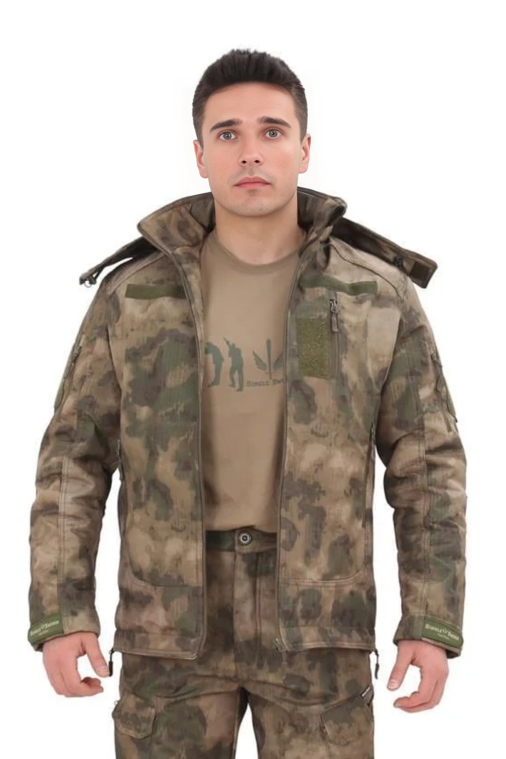 Single Sword Su&Rüzgâr Geçirmez Kapüşonlu Softshell Kışlık Erkek Mont