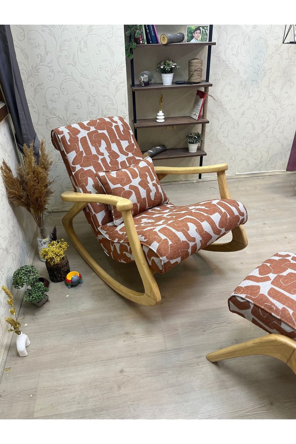 Ekol Naturel Turuncu Desenli Sallanan Sandalye Dinlenme Emzirme Baba Tv Okuma Babalar Günü Hediyesi