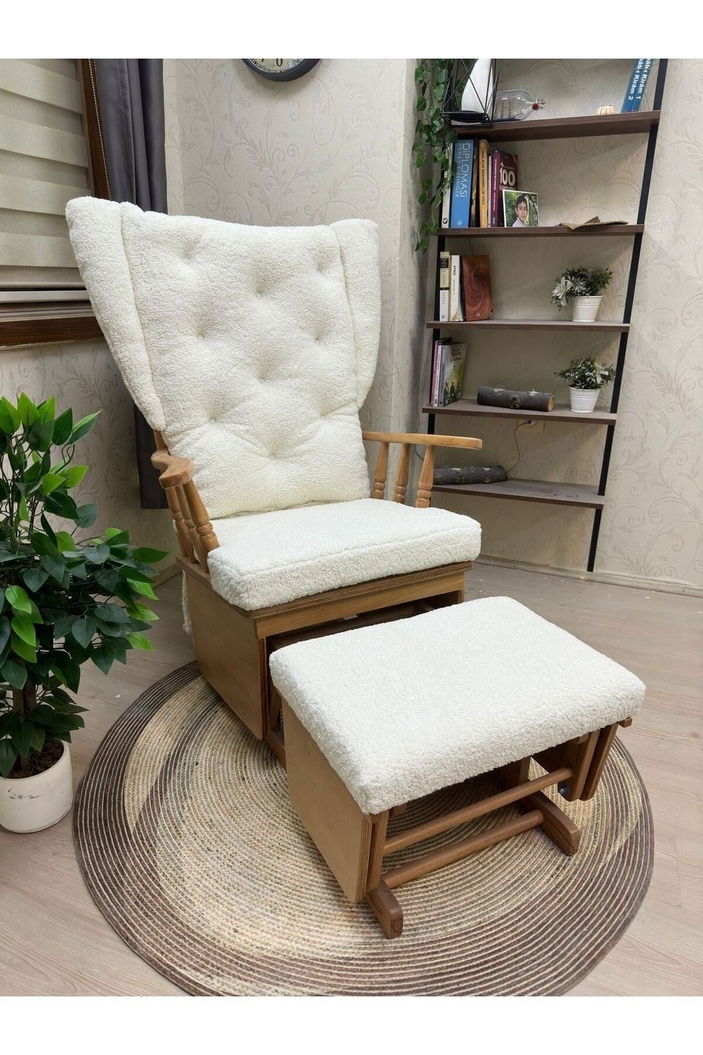 Mama Puflu Lake Teddy Krem Minderli Puflu Sallanan Sandalye Emzirme Koltuğu Babalar Günü Hediyesi