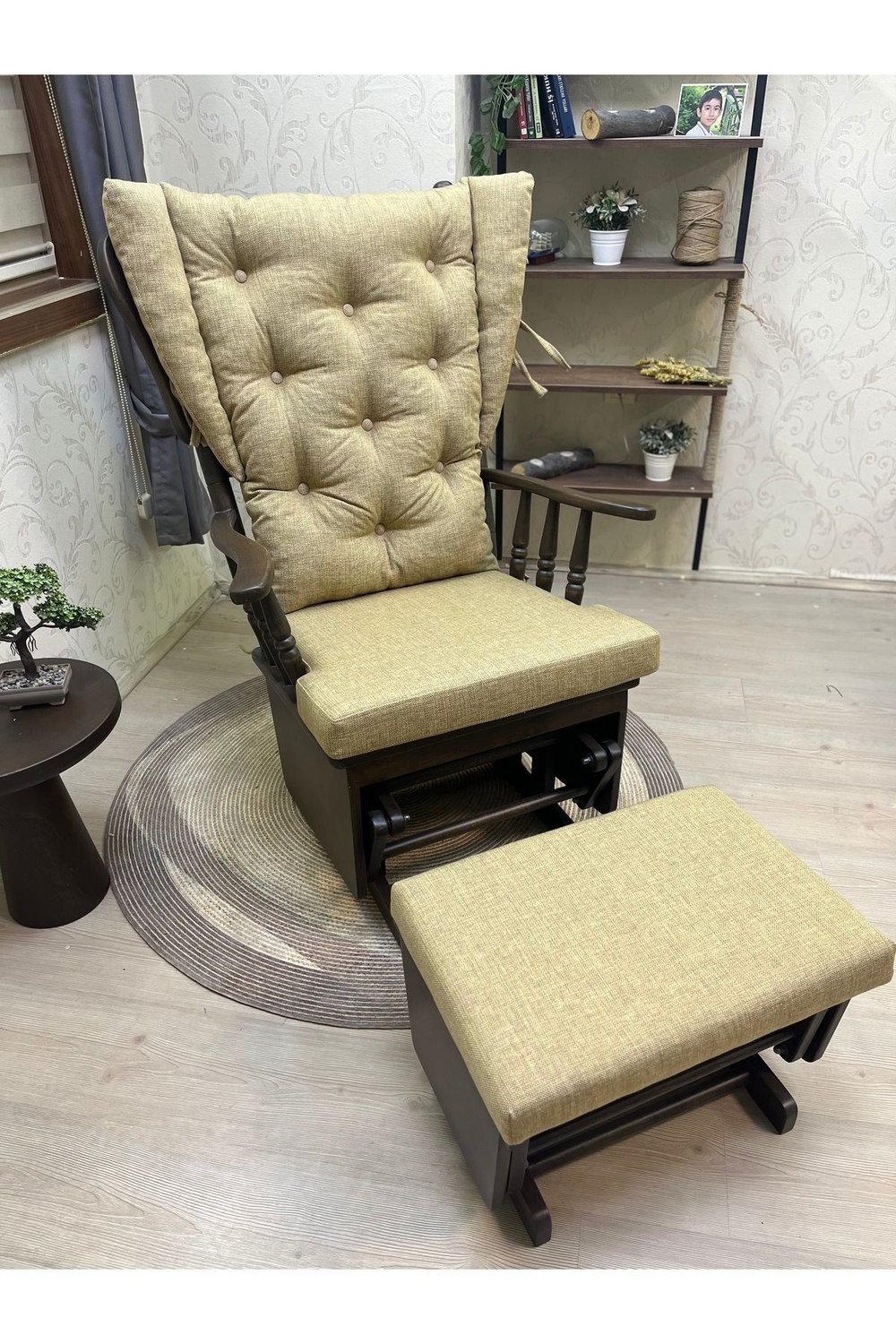 Mama Puflu Naturel Kahve Minderli Sallanan Sandalye Emzirme Koltuğu Babalar Günü Hediyesi