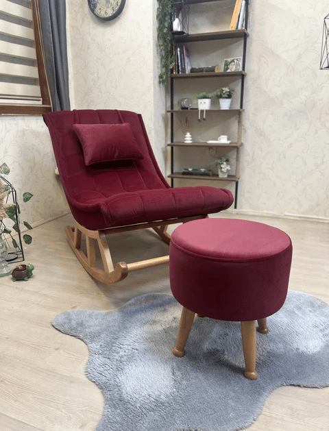 Miskin Bordo Puflu Sallanan Sandalye 