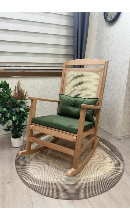 Veranda Minderli Hasırlı Naturel Sallanan Sandalye Hazeranlı Dinlenme Koltuğu