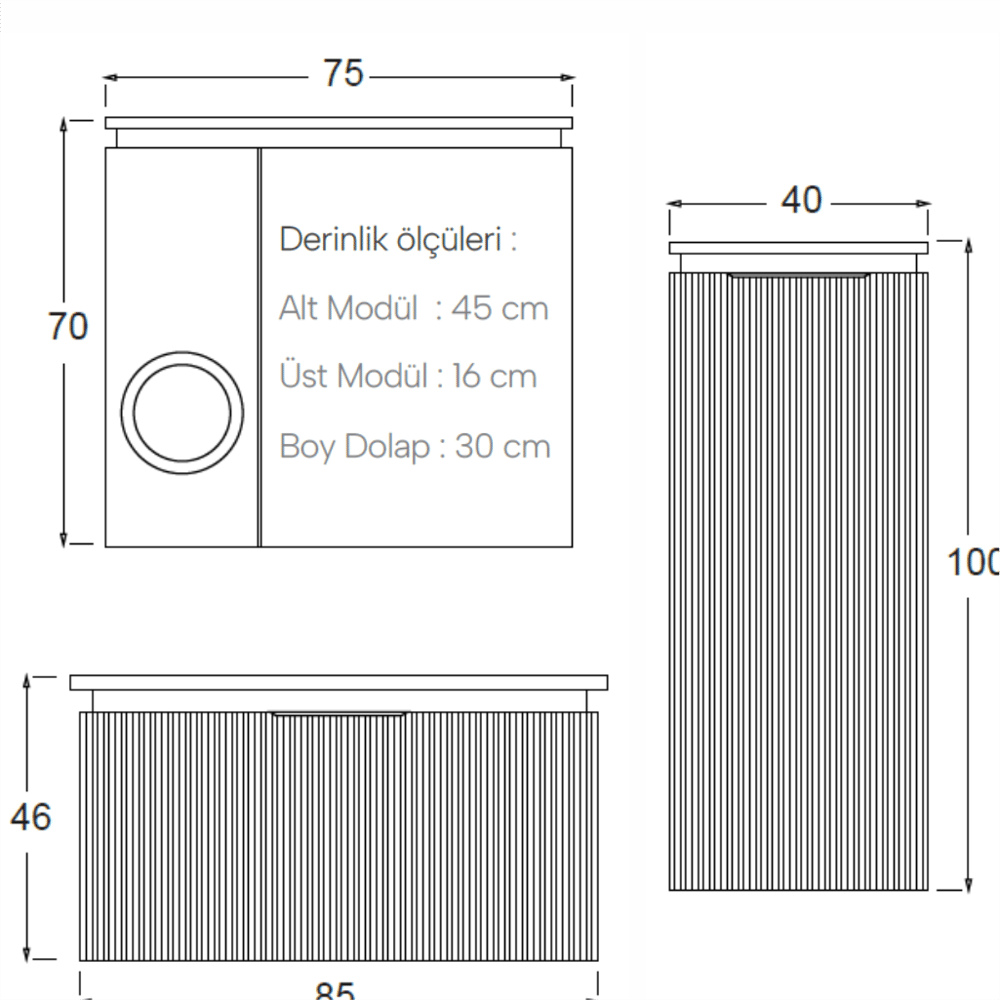 SHOWER ARNO Banyo Dolabı 85 Cm (Boy Dolabı Dahil Değildir.)