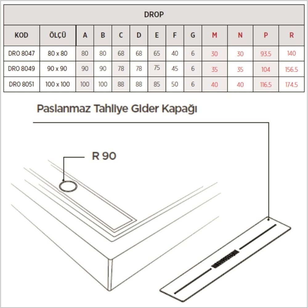 SHOWER Drop Oval Dus Teknesi H=12,5 cm, Monoblok