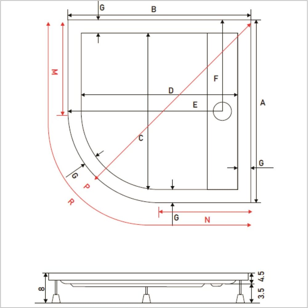 SHOWER Drop Oval Dus Teknesi H=8 cm, Monoblok
