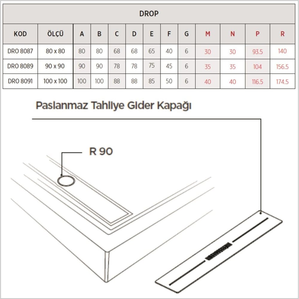 SHOWER Drop Oval Dus Teknesi H=8 cm, Monoblok