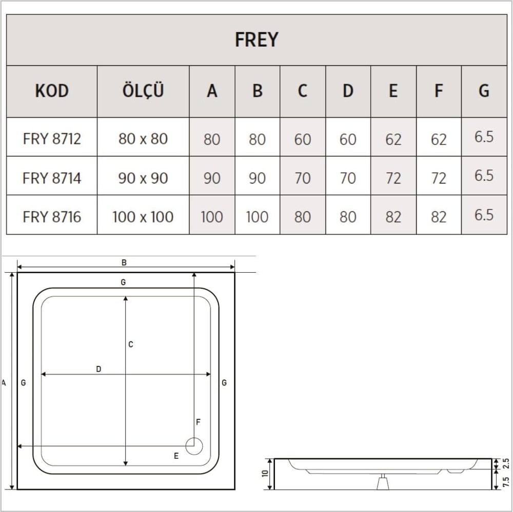 SHOWER Frey Kare Slimblok Duş Teknesi, Monoblok