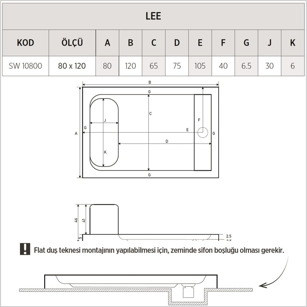 SHOWER Lee Dikdörtgen Oturmalı Duş Teknesi, Flat
