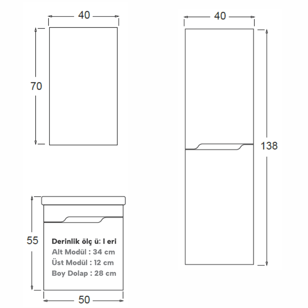 SHOWER MILANO Banyo Dolabı 50 Cm (Boy Dolabı Dahil Değildir.)