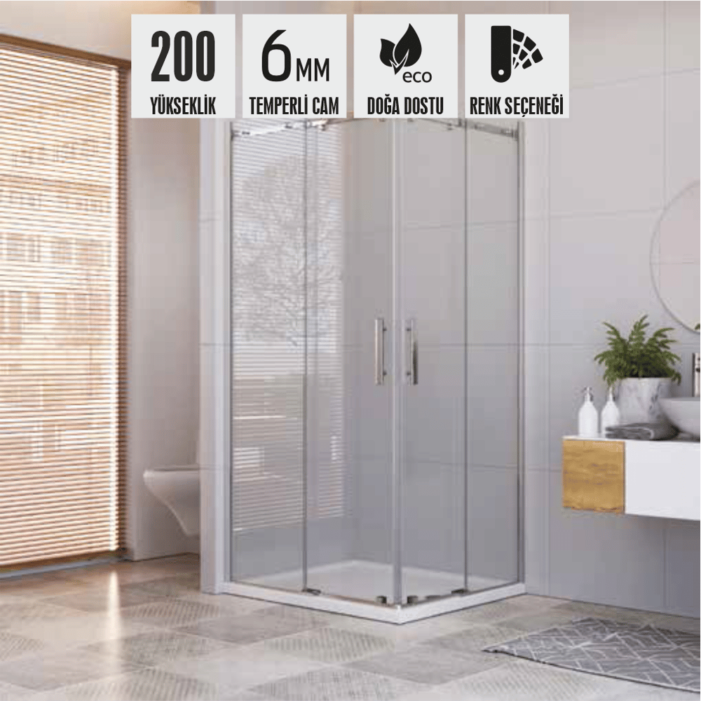 SHOWER ROYAL 2 Sabit 2 Çalışır Köşe Girişli Tekne Üzeri Dikdörtgen Kabin
