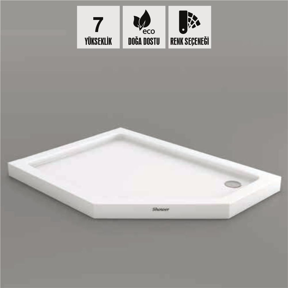 SHOWER Stumpy Beşgen Sağ - Sol Duş Teknesi, Flat